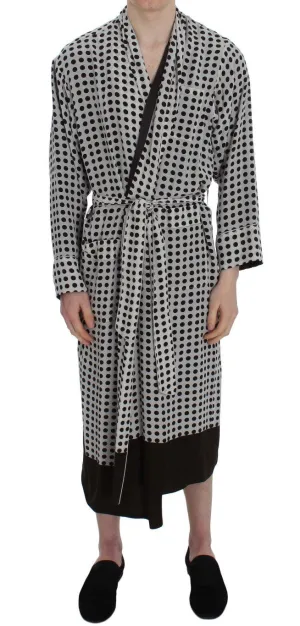 Gray Brown Polka Dotted Silk Sleepwear Robe