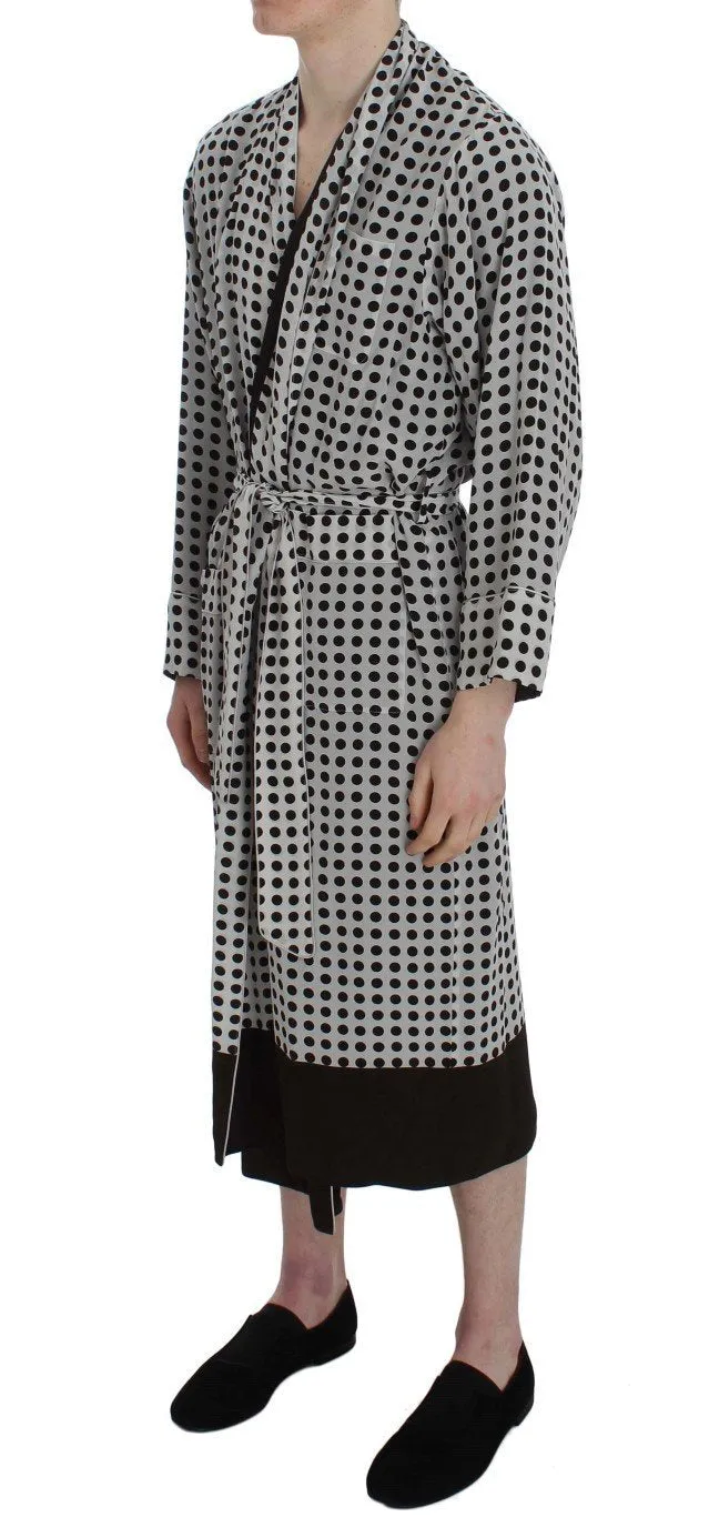 Gray Brown Polka Dotted Silk Sleepwear Robe