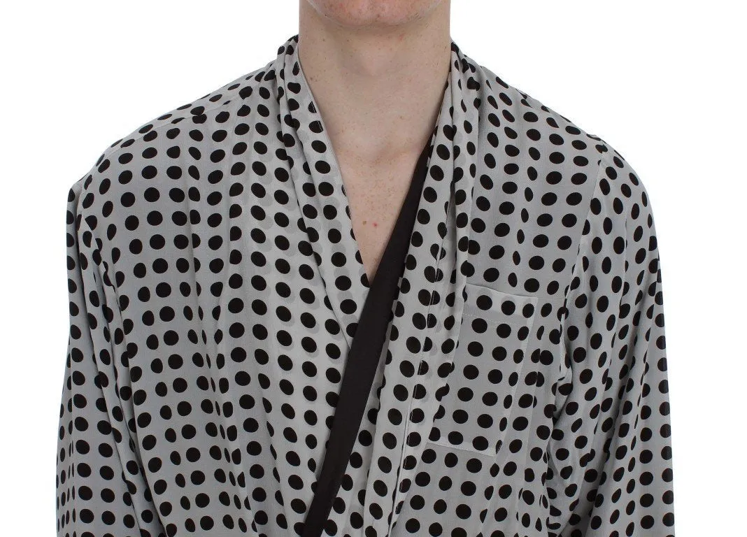 Gray Brown Polka Dotted Silk Sleepwear Robe