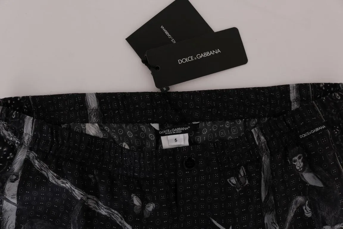 Gray Monkey Print SILK Pajama Pants
