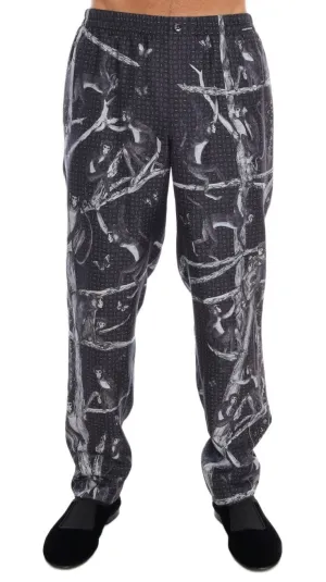 Gray Monkey Print SILK Pajama Pants