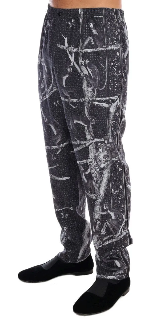 Gray Monkey Print SILK Pajama Pants