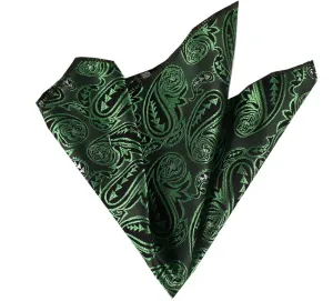 Green Black Paisley Pocket Square for Men - Premium Silk Handkerchiefs for Suits
