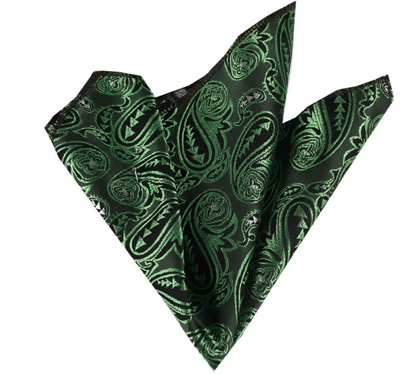 Green Black Paisley Pocket Square for Men - Premium Silk Handkerchiefs for Suits