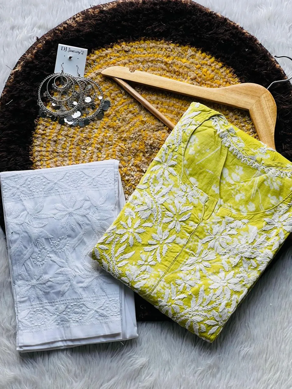 Green Chikankari cotton Kurti With Pant In Mul Mul Cotton