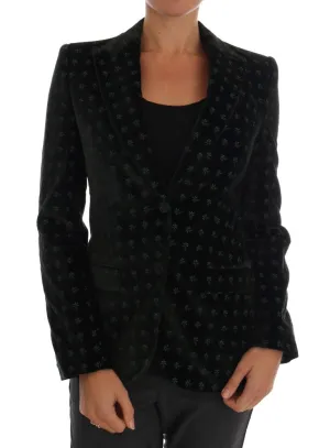 Green Embroidered Velvet Blazer Jacket
