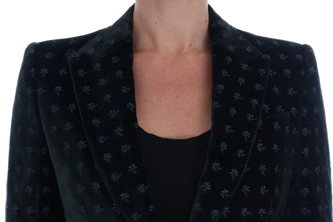 Green Embroidered Velvet Blazer Jacket