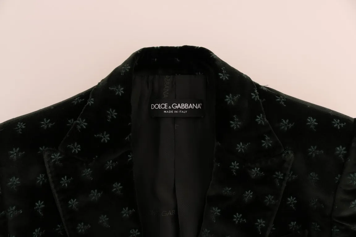 Green Embroidered Velvet Blazer Jacket