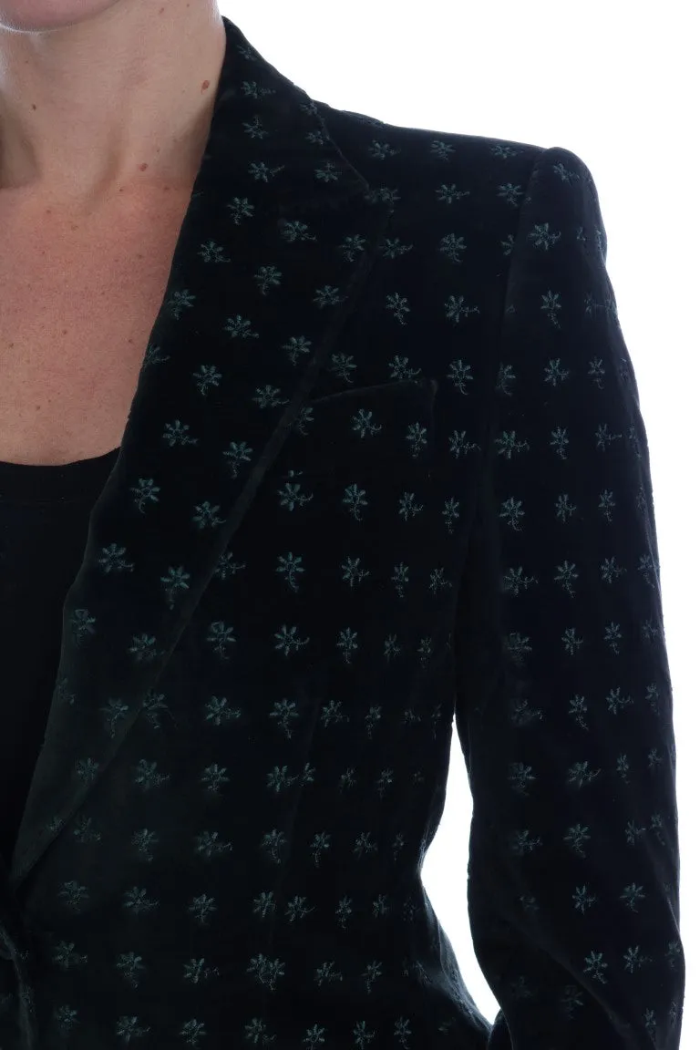 Green Embroidered Velvet Blazer Jacket