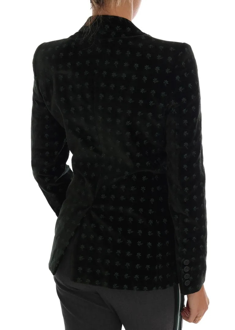 Green Embroidered Velvet Blazer Jacket