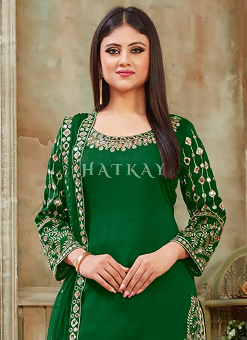 Green Mirror Work Punjabi Patiala Salwar Suit