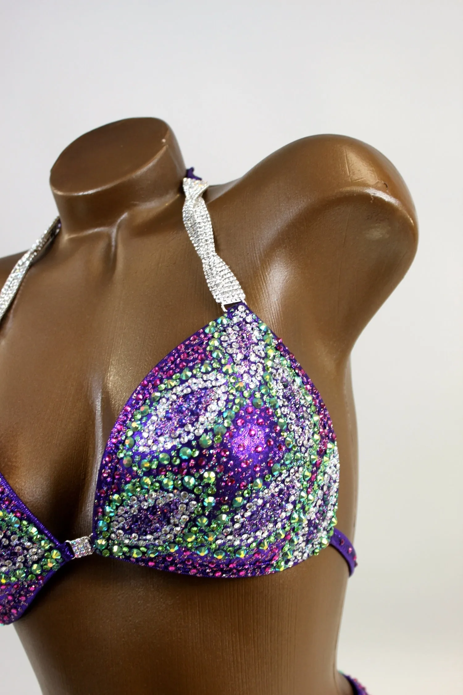 Green Purple Crystals  Figure Competition Suit