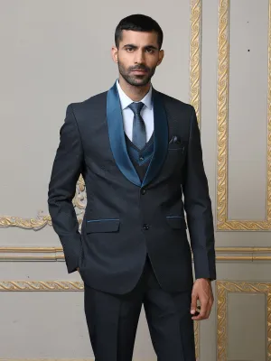 Grey Imported Solid Mens Three Piece Designer Suit
