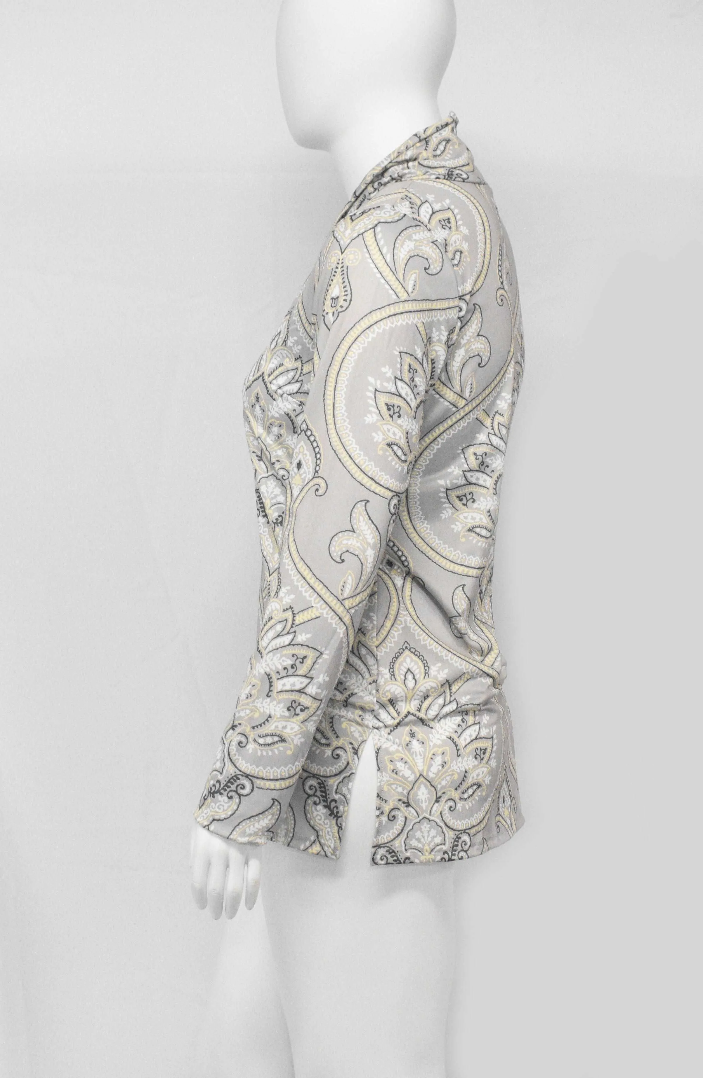 High Neck Long Sleeve Gray Paisley Dress Top