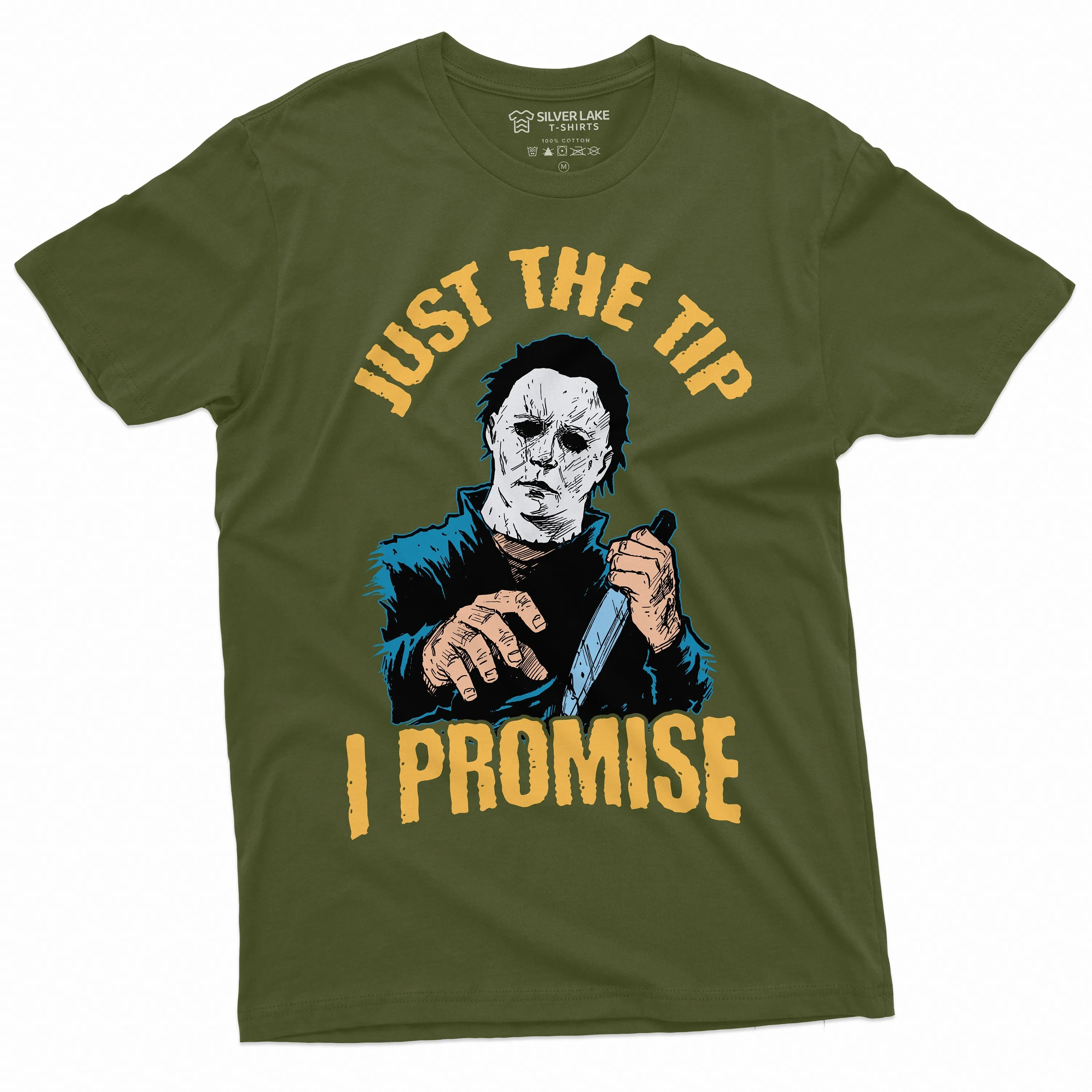 Horror Movie Halloween T-shirt Just the Tip I promise Knife Funny Cool Tee Mens Womens Unisex Scary outfit classic Tee