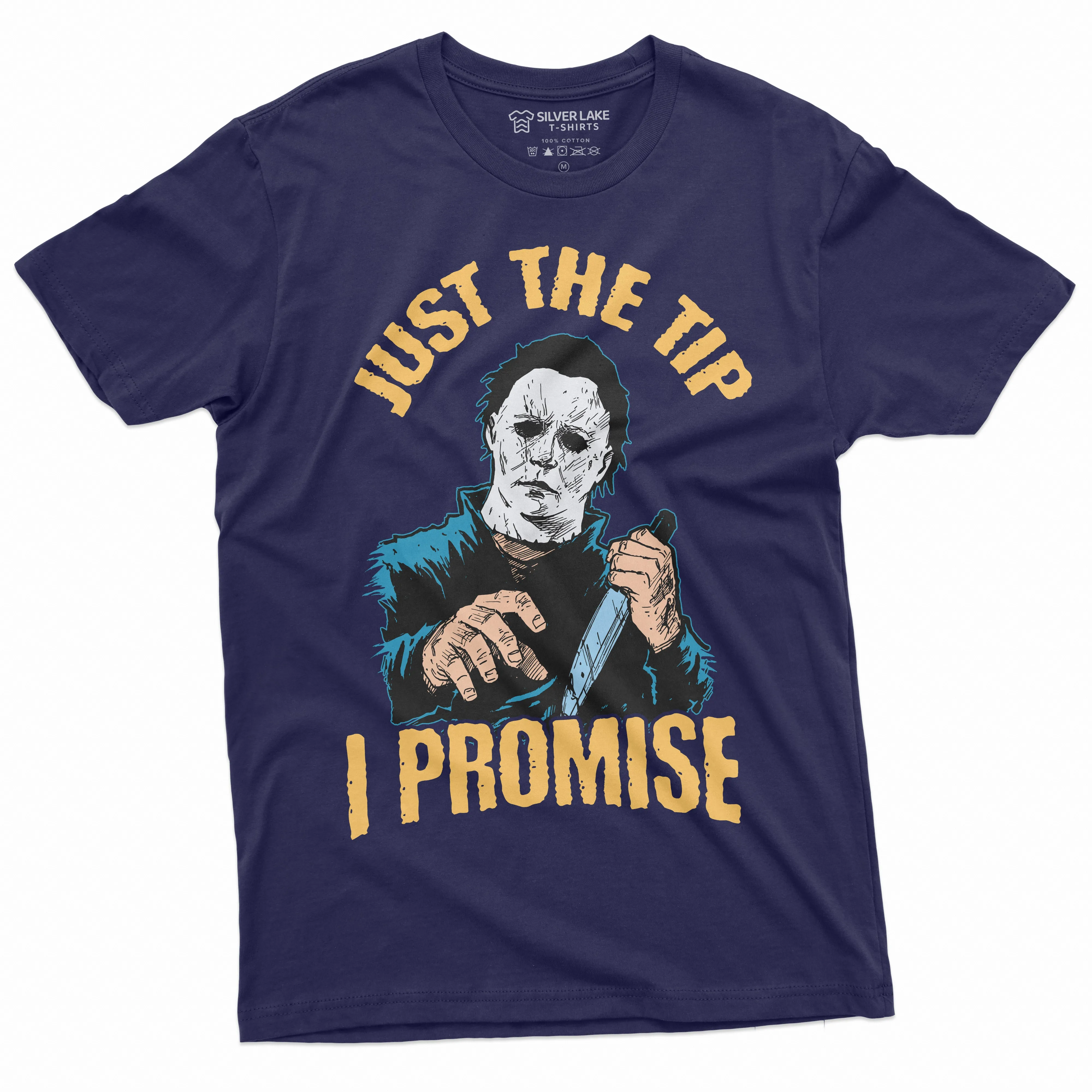 Horror Movie Halloween T-shirt Just the Tip I promise Knife Funny Cool Tee Mens Womens Unisex Scary outfit classic Tee