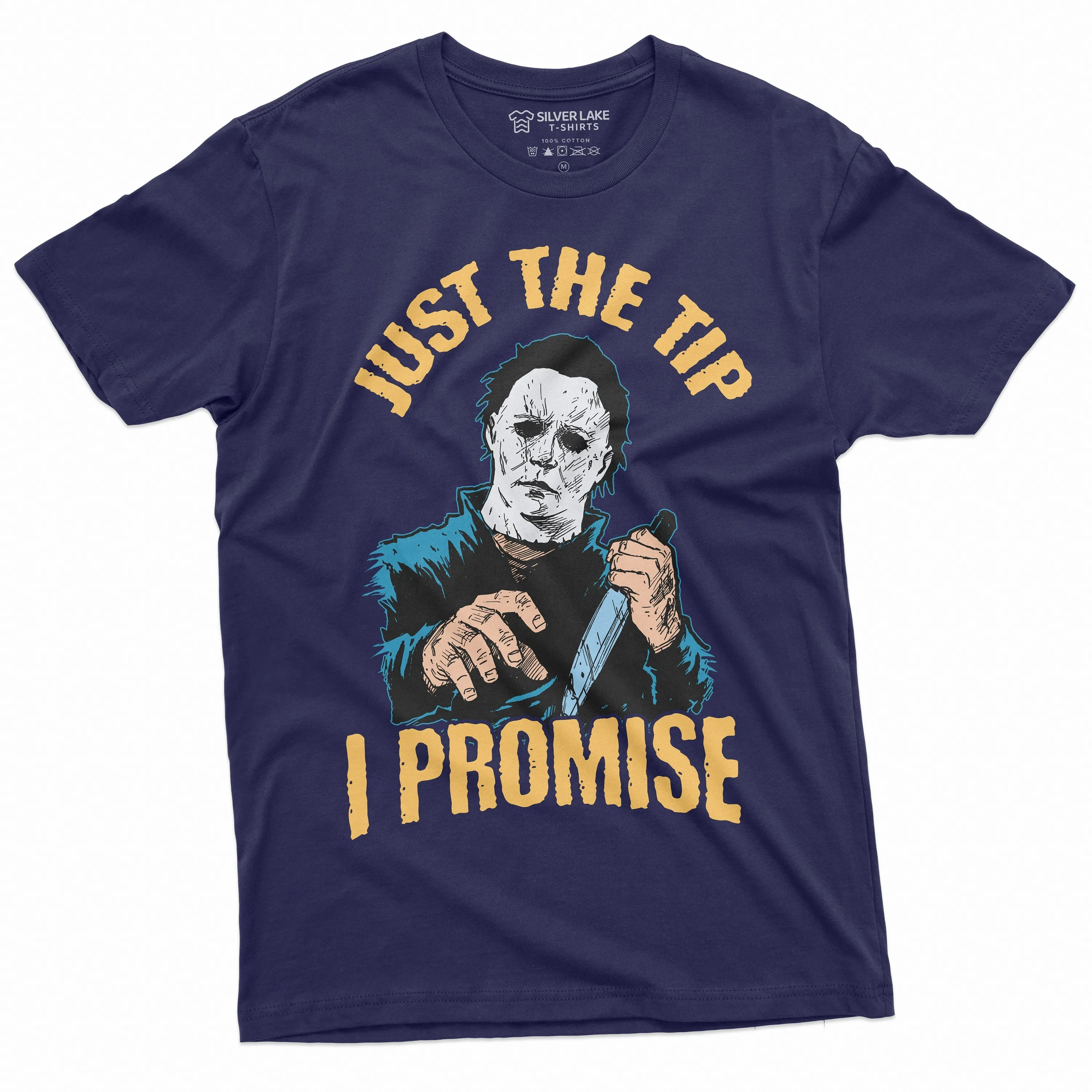 Horror Movie Halloween T-shirt Just the Tip I promise Knife Funny Cool Tee Mens Womens Unisex Scary outfit classic Tee