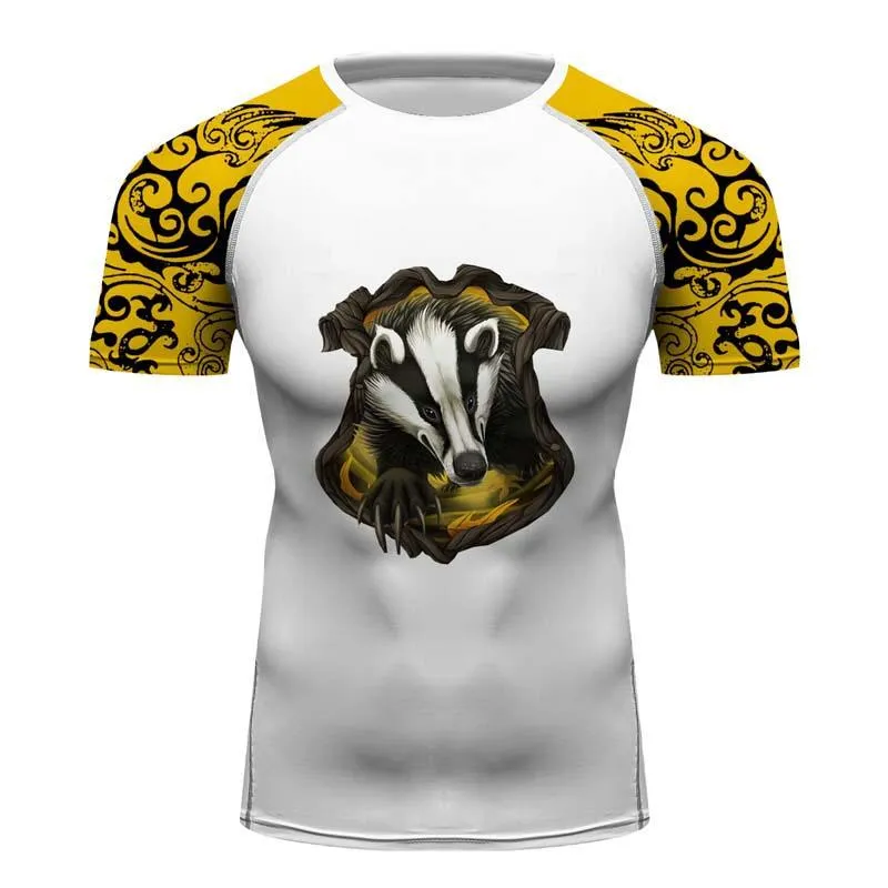 Hufflepuff Harry Potter Short Sleeve Compression Shirt - BJJ, MMA, Muay Thai