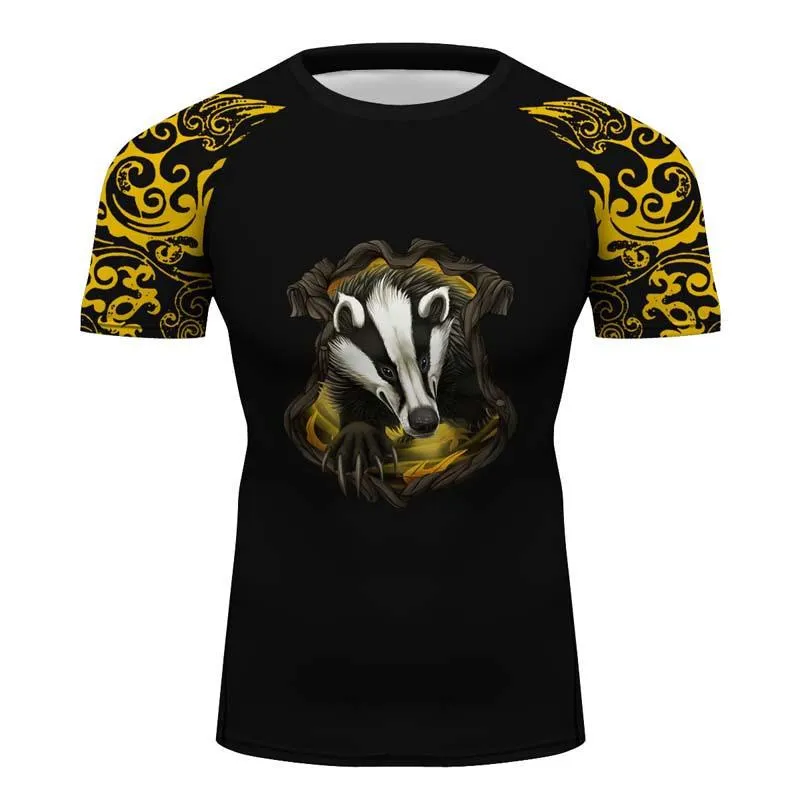 Hufflepuff Harry Potter Short Sleeve Compression Shirt - BJJ, MMA, Muay Thai