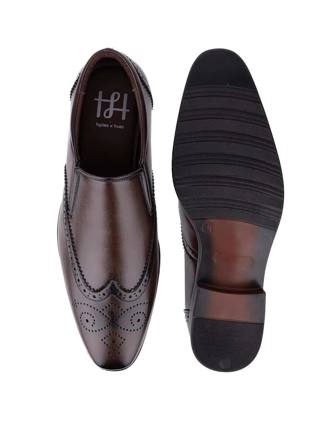 Hydes N Hues Men Brown Textured Slip-On Shoes