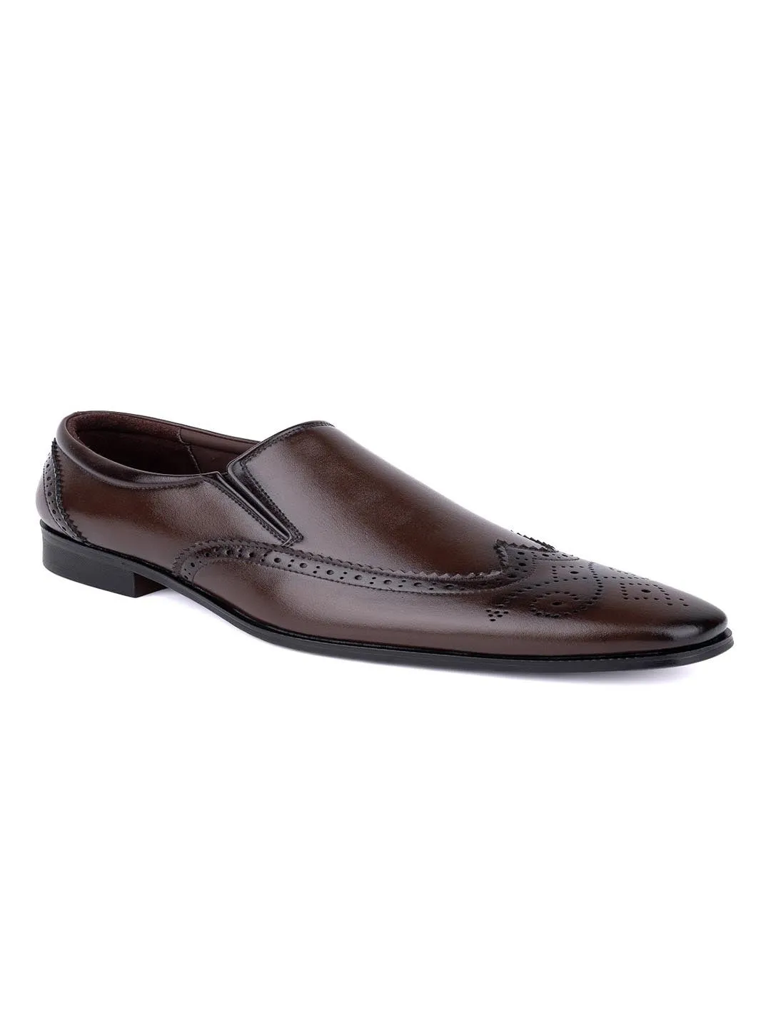 Hydes N Hues Men Brown Textured Slip-On Shoes