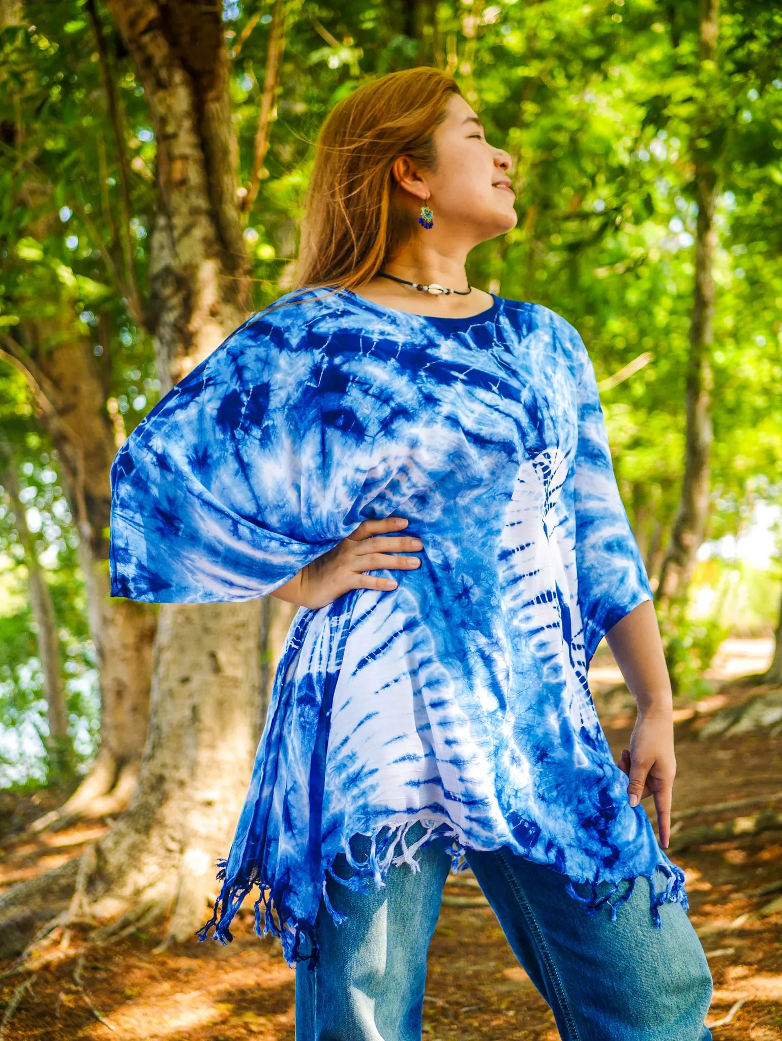 Indigo Wave Hand Dyed Tunic Kaftan Blouse Oversize Top
