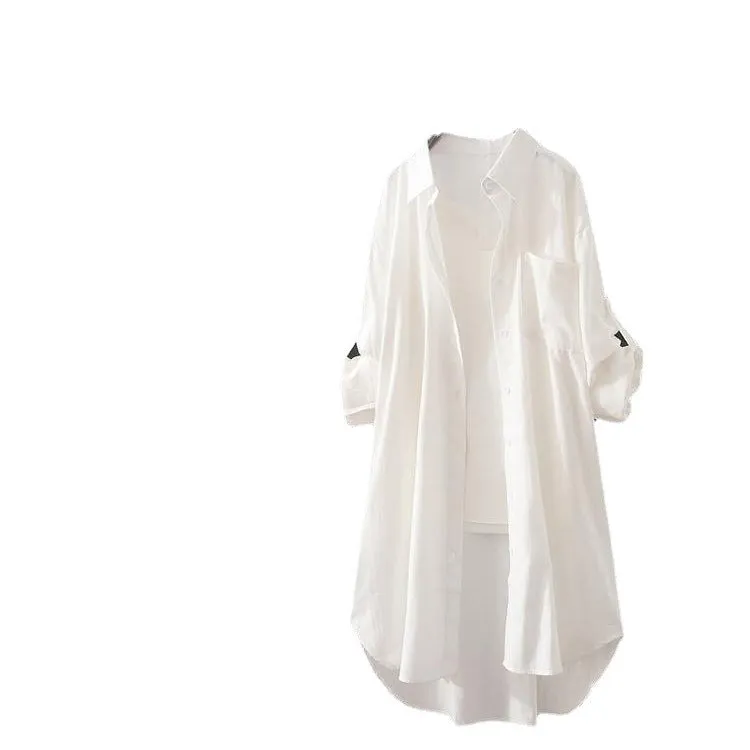 INSTOCK- Mid-length cotton and linen shirt for women