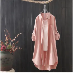 INSTOCK- Mid-length cotton and linen shirt for women