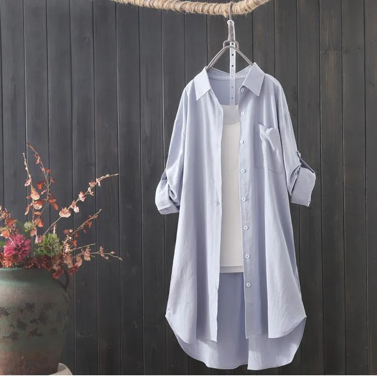 INSTOCK- Mid-length cotton and linen shirt for women