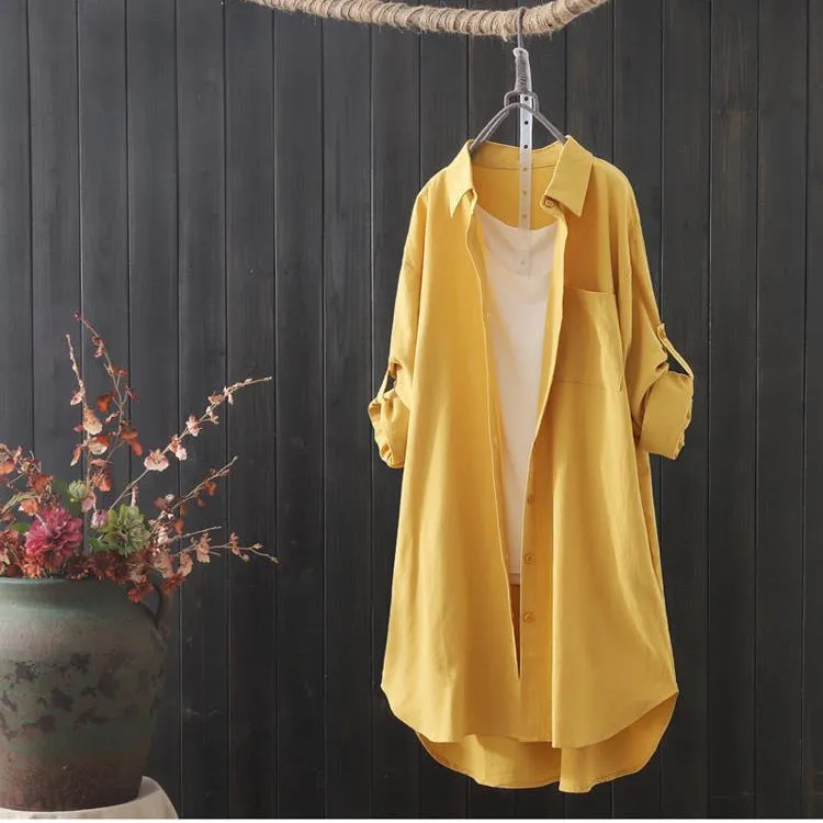 INSTOCK- Mid-length cotton and linen shirt for women