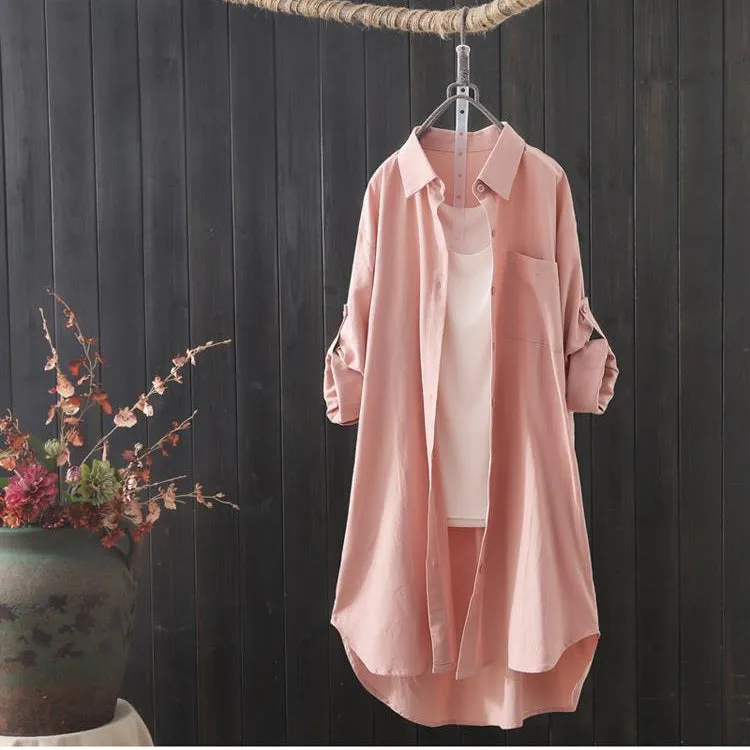 INSTOCK- Mid-length cotton and linen shirt for women