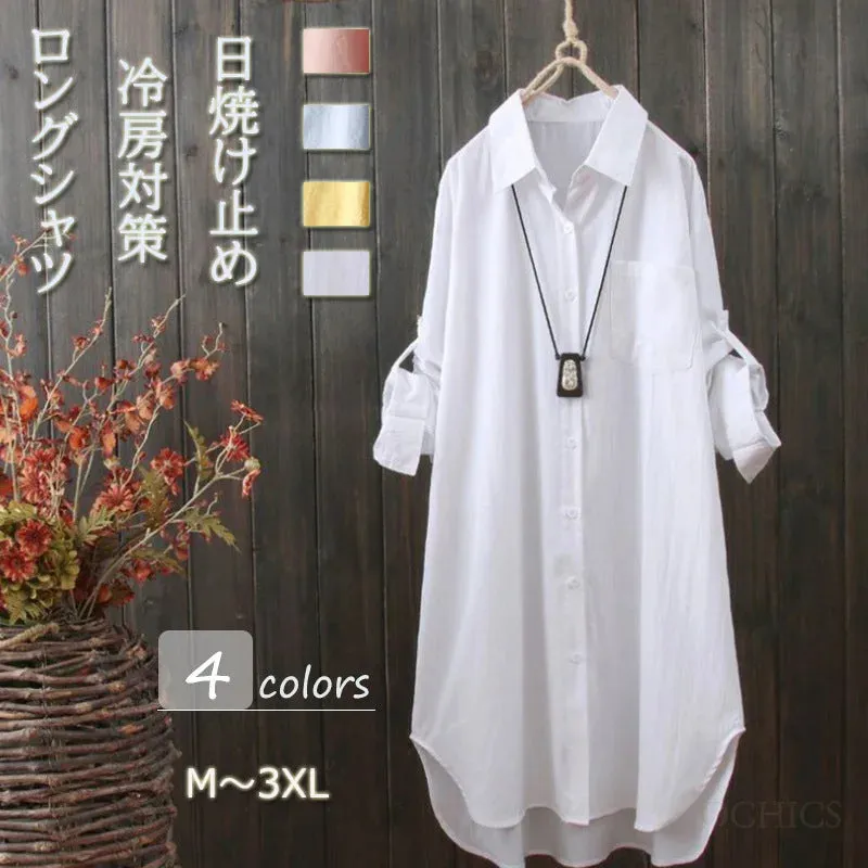 INSTOCK- Mid-length cotton and linen shirt for women