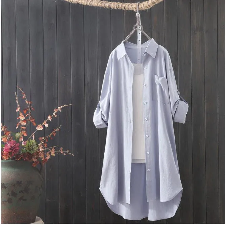 INSTOCK- Mid-length cotton and linen shirt for women