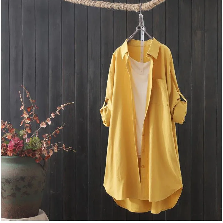 INSTOCK- Mid-length cotton and linen shirt for women