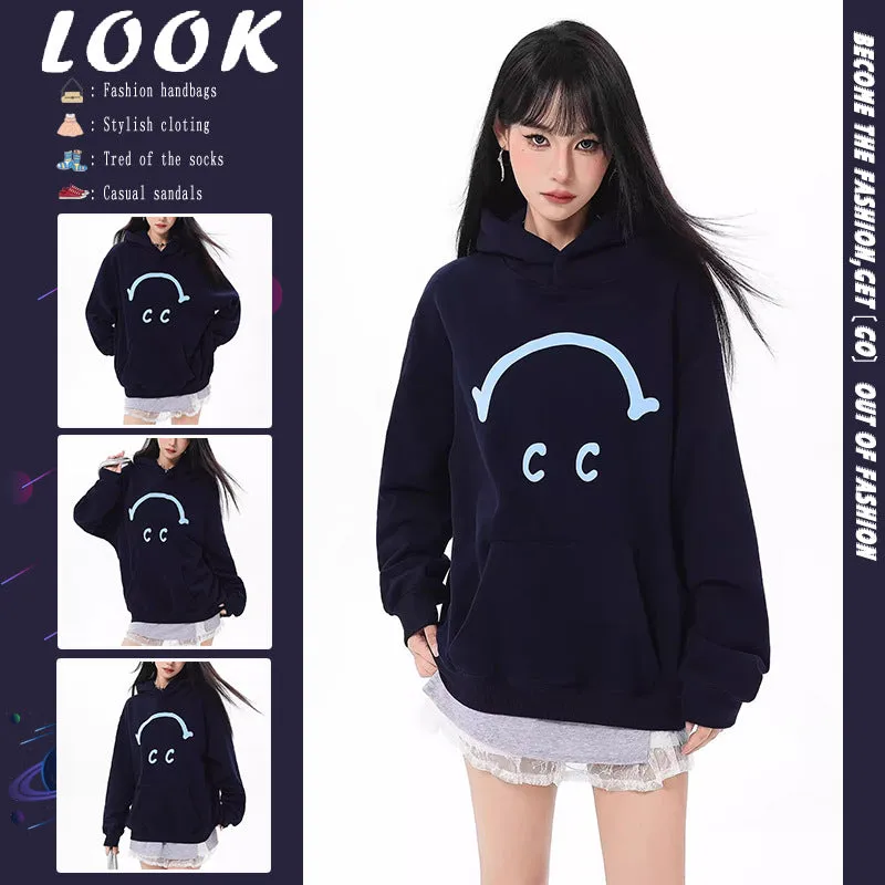 INSTOCK-Navy blue pullover hooded sweatshirt