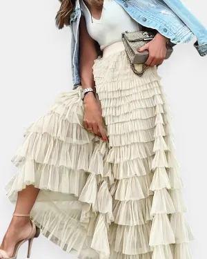 Isla – Flowy High-Waisted Boho Skirt with Mesh Hem