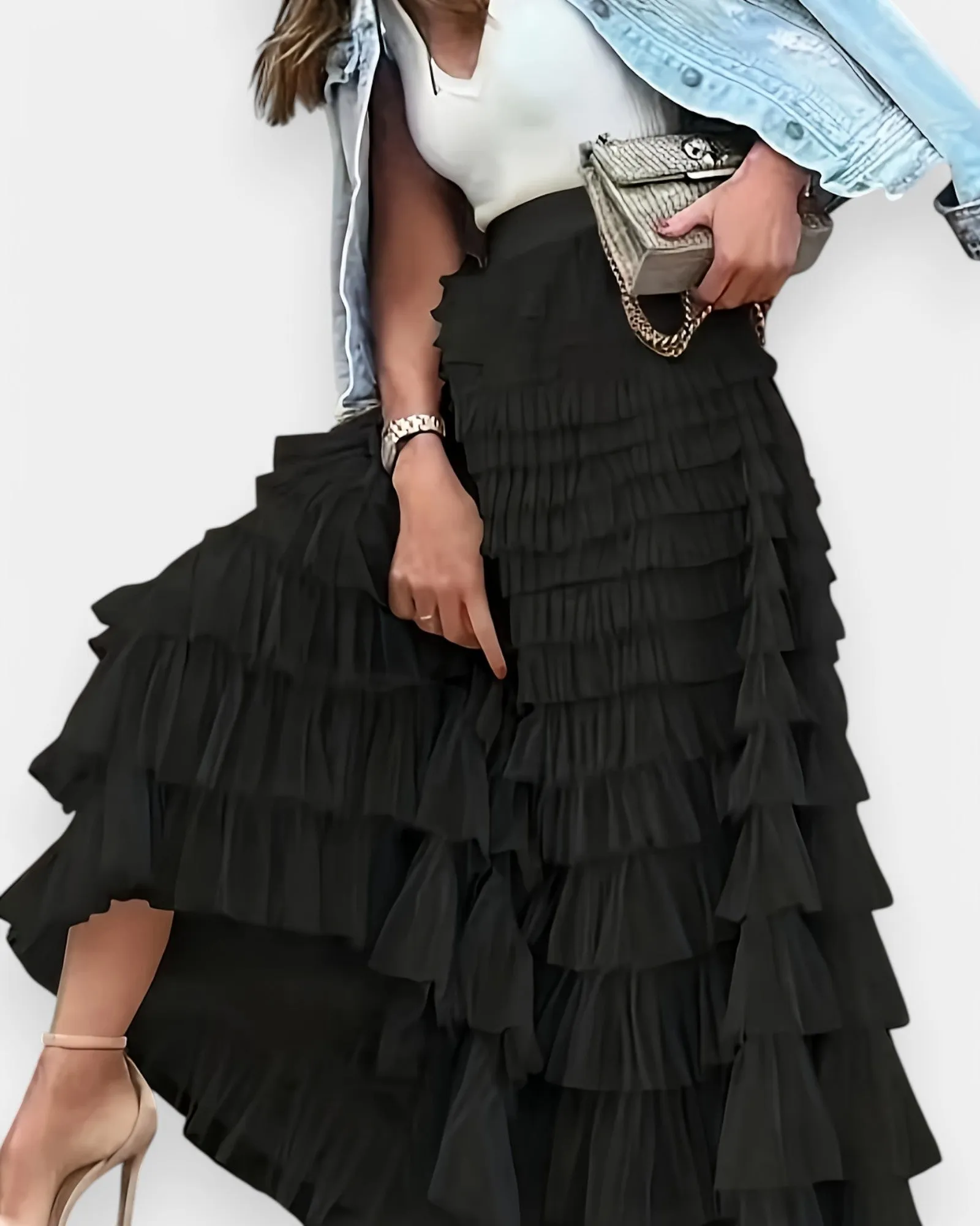 Isla – Flowy High-Waisted Boho Skirt with Mesh Hem