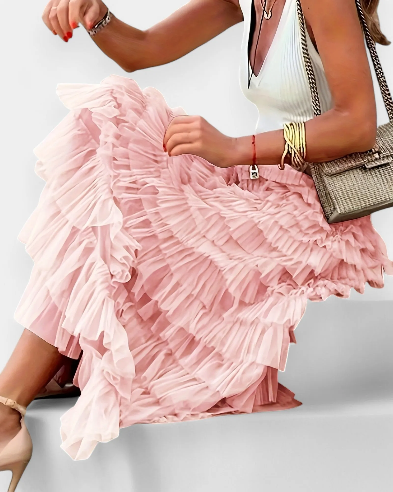 Isla – Flowy High-Waisted Boho Skirt with Mesh Hem