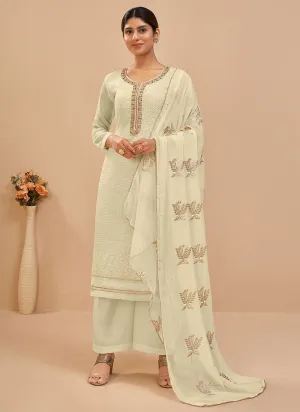 Ivory White Multi Embroidered Pakistani Pant Style Suit