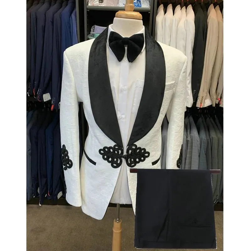 Jacquard Black Velvet Men’s Suit for Wedding & Busines