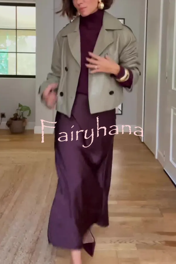 Jaelyn Solid Color Turtleneck Long Sleeve Sweater and Satin Elastic Waist Maxi Skirt Set