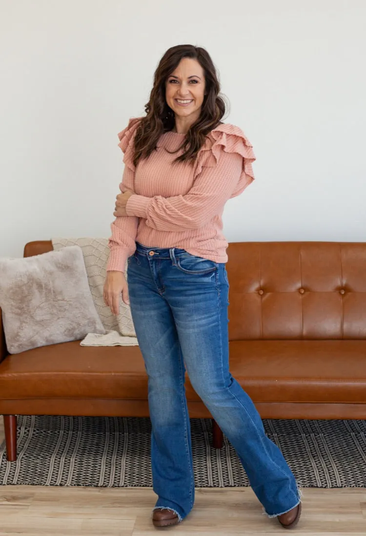 Jamee Ruffle Shoulder Top in Dusty Pink