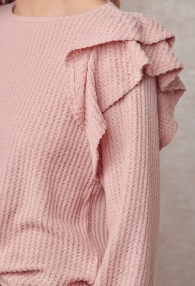 Jamee Ruffle Shoulder Top in Dusty Pink