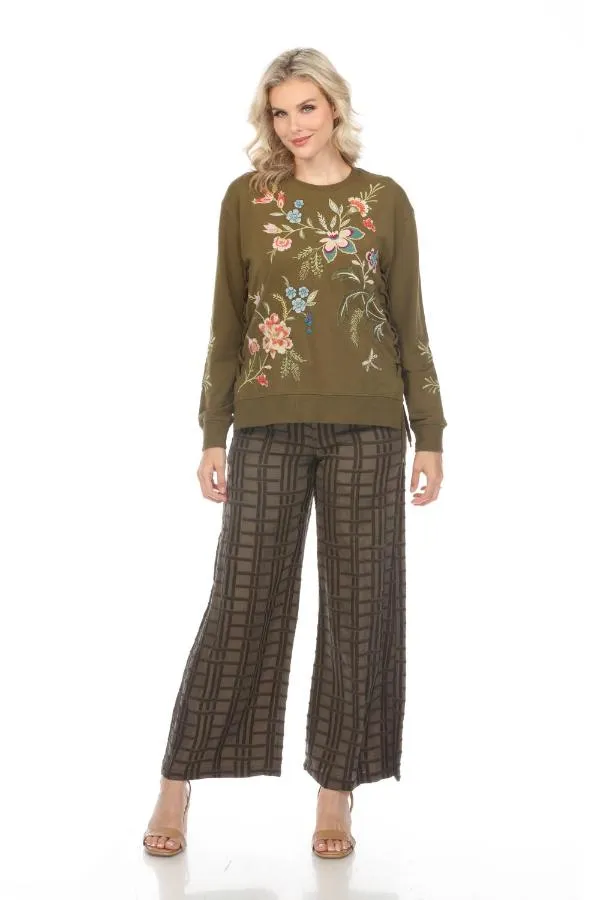 Johnny Was Biya Check Embroidered Wide Leg Pants Boho Chic B68124