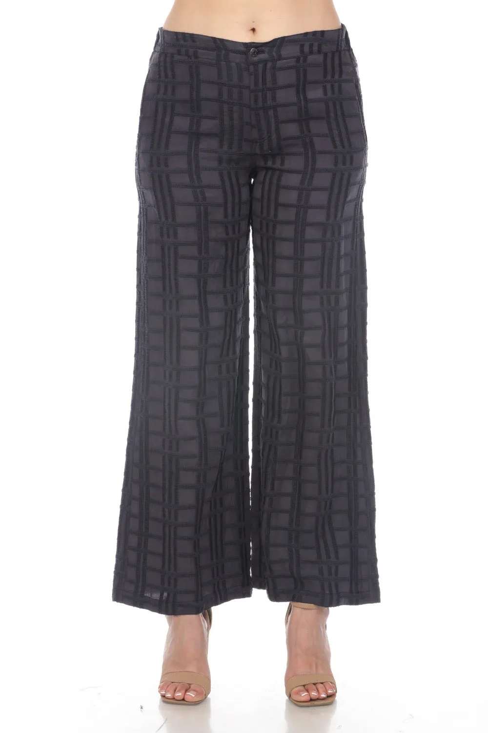 Johnny Was Biya Check Embroidered Wide Leg Pants Boho Chic B68124