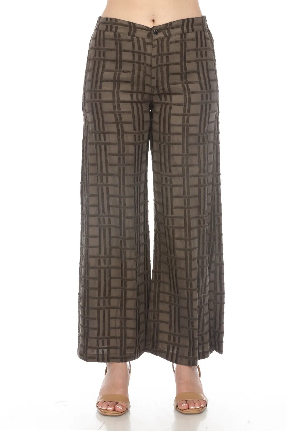 Johnny Was Biya Check Embroidered Wide Leg Pants Boho Chic B68124