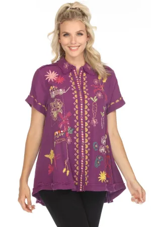 Johnny Was Biya Faye Embroidered Button-Down Blouse B14224 Boho Chic