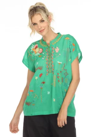 Johnny Was Biya Lemona Embroidered Short Sleeve Blouse Boho Chic B10523-4