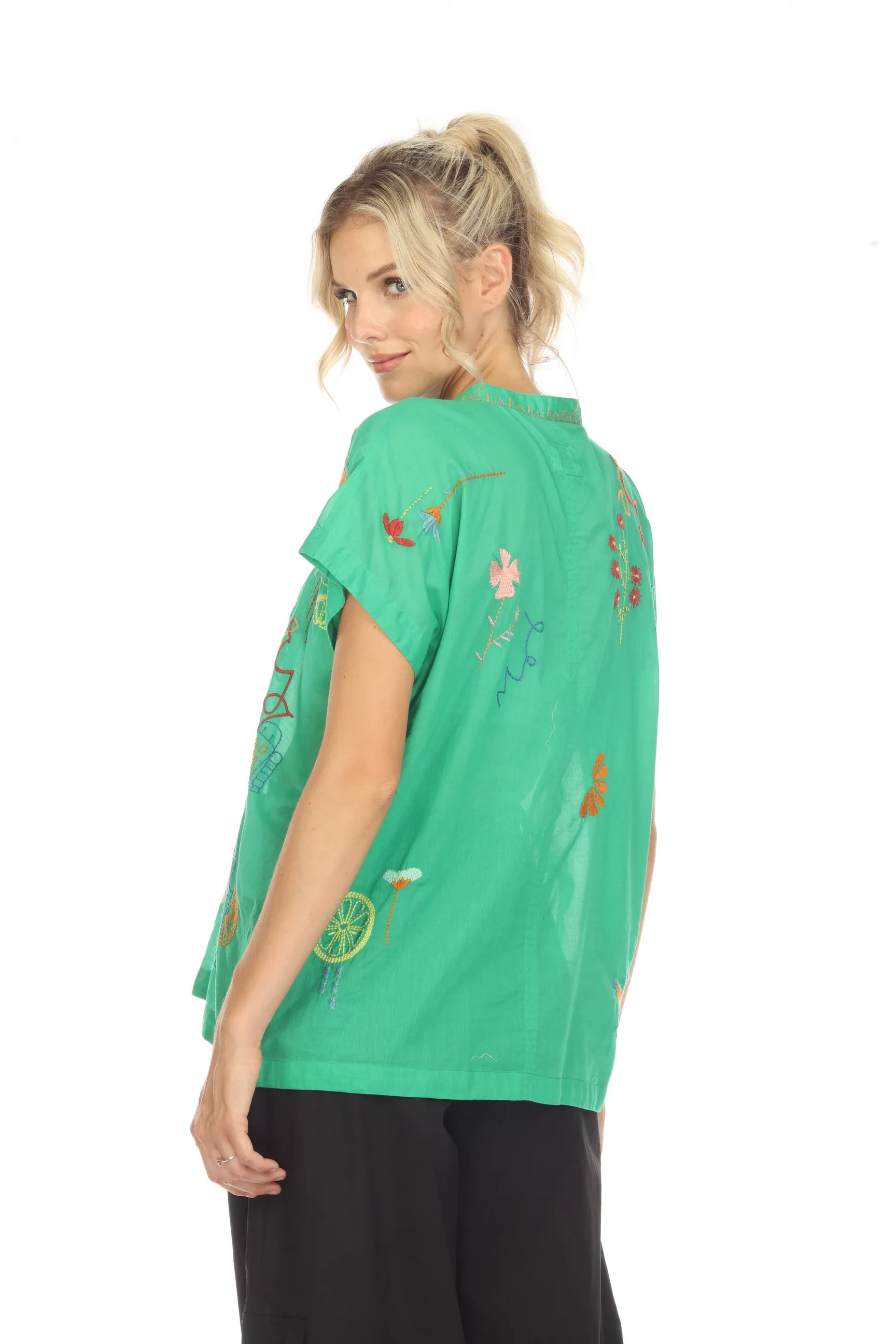 Johnny Was Biya Lemona Embroidered Short Sleeve Blouse Boho Chic B10523-4