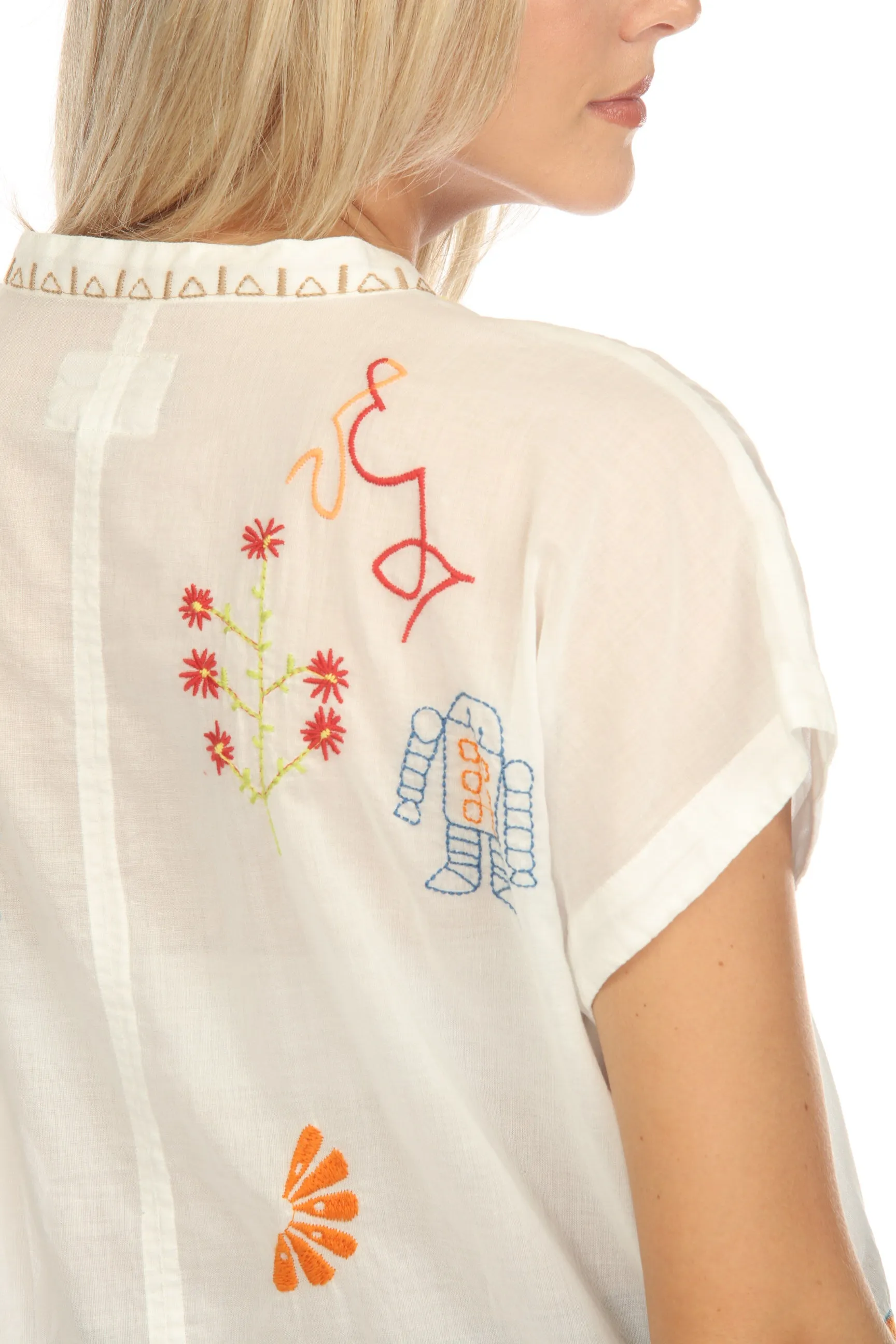 Johnny Was Biya Lemona Embroidered Short Sleeve Blouse Boho Chic B10523-4